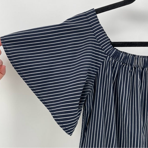 Banana Republic Dress Navy Blue Stripes Off-the-Shoulder XS - Picture 2 of 8
